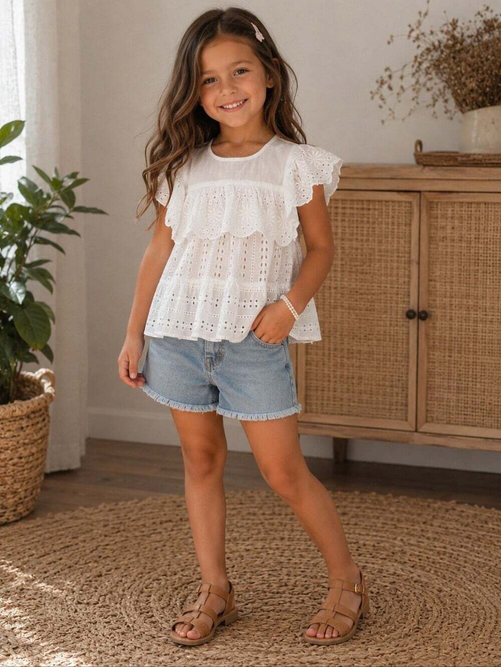 Zara Girls White Eyelet Ruffle Peplum Top Size 6 116 Boho Cotton Blouse New